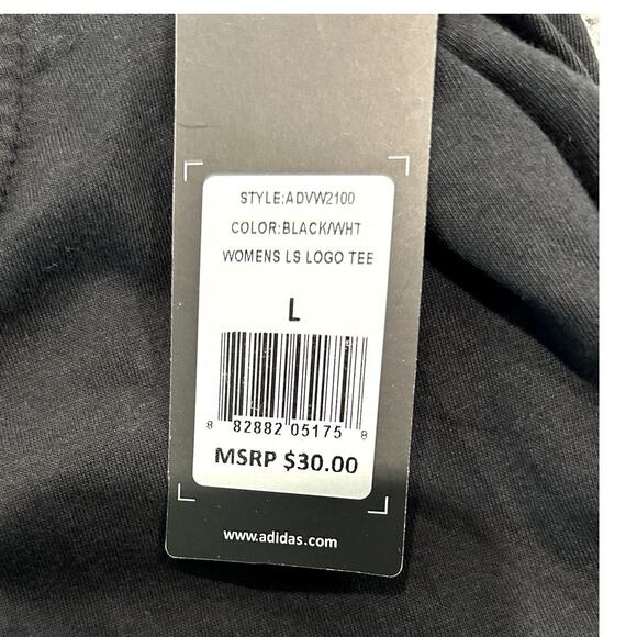 Adidas Women's Golf Long Sleeve Logo Tee Black White Size Large Crew Neck New - Picture 6 of 6